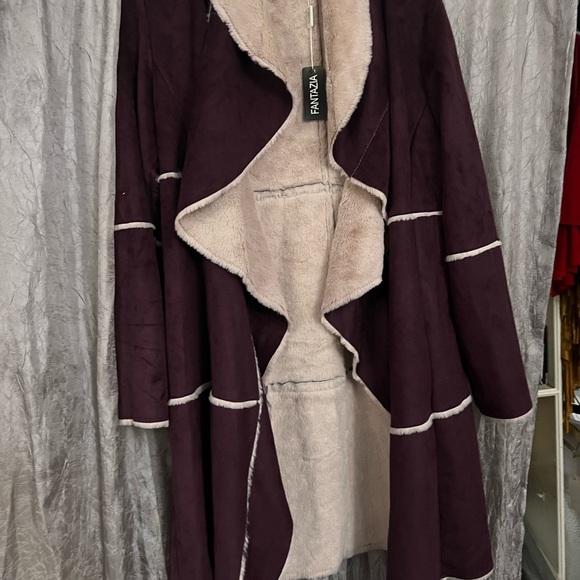 Fantazia Jackets & Blazers - Purple and Cream Coat with Shearling Lining